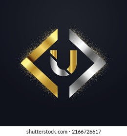 Premium luxury Vector elegant gold and  font Letter U Template for company logo with monogram element 3d Design
