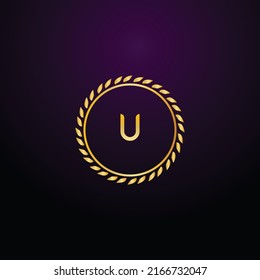 Premium lujo Vector oro elegante y letra Letra U Plantilla para el logotipo de la empresa con elemento monográfico 3d Diseño