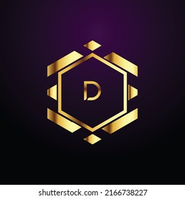Premium luxury Vector elegant gold and  font Letter D Template for company logo with monogram element 3d Design