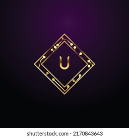 Premium luxury Vector elegant gold and  font Letter U Template for company logo with monogram element 3d Design