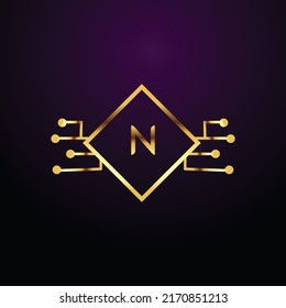 Premium luxury Vector elegant gold and  font Letter N Template for company logo with monogram element 3d Design
