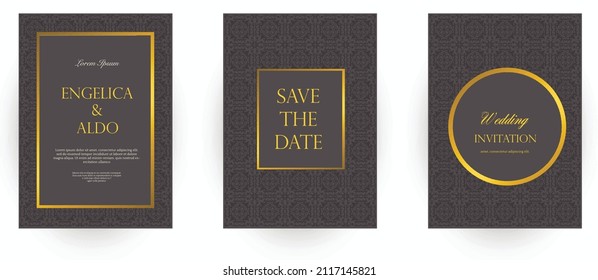 Premium luxury wedding invitation cards with gold geometric line design vector