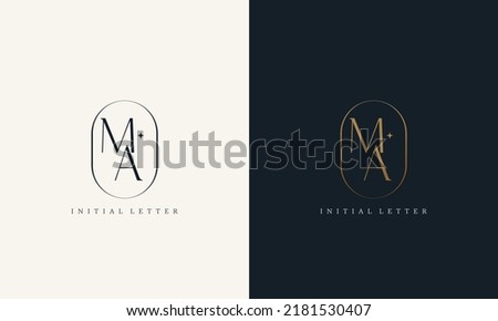 premium MA logo monogram with gold circle frame. luxury initials design minimal modern typeface. Stok fotoğraf © 