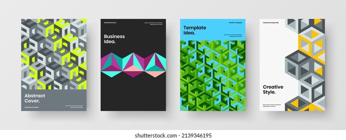 Premium magazine cover A4 vector design concept set. Trendy mosaic pattern corporate identity layout collection.