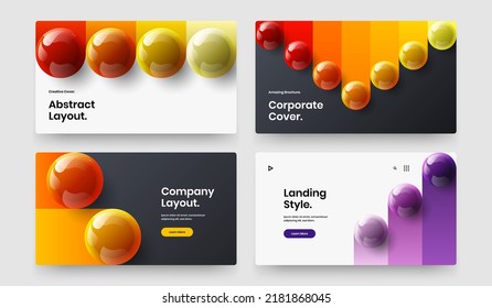 Premium magazine cover design vector illustration bundle. Original realistic spheres presentation template composition.