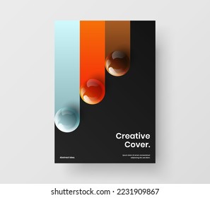 Premium magazine cover vector design template. Vivid realistic spheres poster illustration.