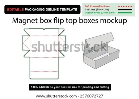 Premium magnet box flip top boxes mockup dieline for creative packaging solutions, flip top box, packaging mockup, box design, product packaging, dieline template, custom dieline, box layout