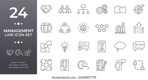 Conjunto de iconos de línea de gestión de Premium 24 iconos vectoriales editables para presentaciones comerciales, informes Corporativas y App de productividad Ideal para paneles, infografías y materiales de liderazgo