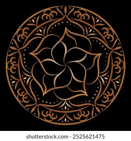Premium Mandala Muster. Ornament mit goldenem Kreis. Ein Gestaltungselement für eine kreative Idee 