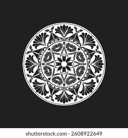 Premium mandala round ornament and simple Alpena design illustration design high quality editable EPS file. Black and White Elegant Vector Mandala Design