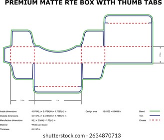 Premium matte rte box packaging die-cut template with thumb tabs