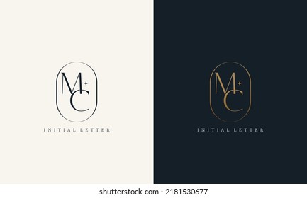 Premium MC Logo Monogram With Gold Circle Frame. Luxury Initials Design Minimal Modern Typeface.