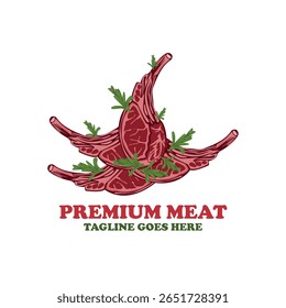 Premium Meat Logo Design Delicious Lamb Chops Illustration
