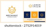 Premium mechanic logo design with crown and gear