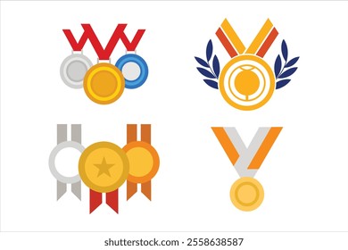 Premium Medal Vector Bundle Gold, Silver, Bronze, Platinum Designs with Ribbons