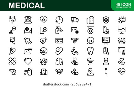 Premium Medical Icons. Perfect Vector Designs for Healthcare, Hospitals, Medicine, and Health Apps in Outline and Flat Styles.