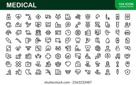 Premium Medical Icons. Perfect Vector Designs for Healthcare, Hospitals, Medicine, and Health Apps in Outline and Flat Styles.