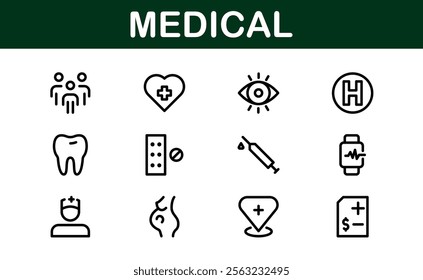 Premium Medical Icons. Perfect Vector Designs for Healthcare, Hospitals, Medicine, and Health Apps in Outline and Flat Styles.
