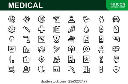 Premium Medical Icons. Perfect Vector Designs for Healthcare, Hospitals, Medicine, and Health Apps in Outline and Flat Styles.