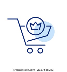 Premium member shopping. Crown in a shopping cart. Pixel perfect icon