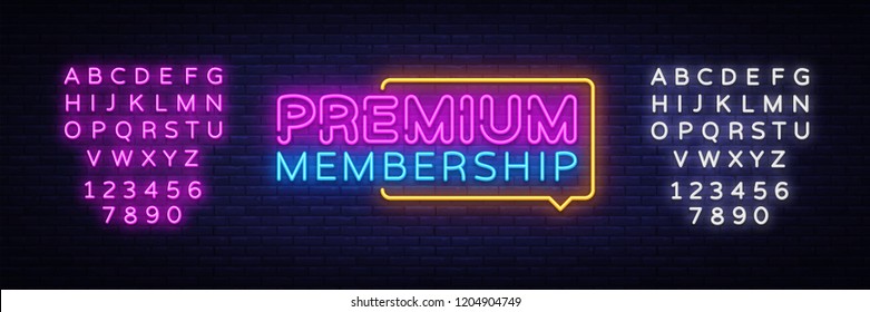 Premium Membership neon sign vector. Exclusive Membership badge Design template neon sign, light banner, neon signboard, nightly bright advertising, light inscription. Vector. Editing text neon sign