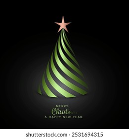 Premium Merry Christmas and happy new year card with stylized green christmas tree. Modern Merry Christmas card layout template