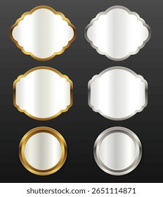 Premium Metallic Blank Labels Gold Silver Elegant Badges Ornate Shapes Polished Vector Elements
