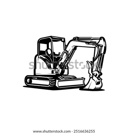 Premium Mini Compact Excavator Monochrome Silhouette Vector Isolated. Best for Construction Related Industries