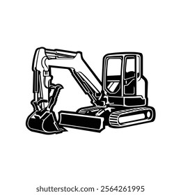 Premium Mini Excavator Monochrome Silhouette Vector Art Icon Illustration Isolated