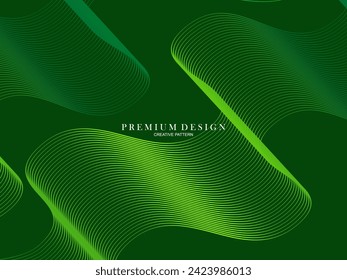 Premium minimal cover design. Cool halftone gradient. Future geometric template. Green wave lines pattern background.	