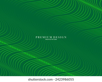 Premium minimal cover design. Cool halftone gradient. Future geometric template. Green wave lines pattern background.	