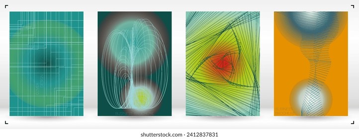Premium Minimal Geometric Vector Poster Design with Lines and Gradient Colorful Circles. Set of Abstract Backgrounds for Covers, Flyers, Templates, Booklets, Cards, Brochures, Branding, etc.