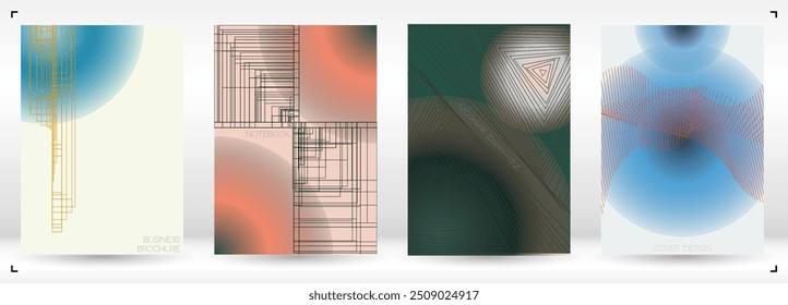 Premium Minimal Geometric Vector Poster Design with Lines and Gradient Colorful Circles. Set of Abstract Backgrounds for Covers, Flyers, Templates, Booklets, Cards, Brochures, Branding, etc.