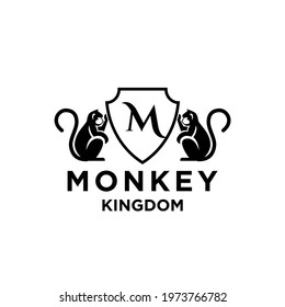 premium minimalism monkey kingdom with initial letter M vector logo icon illustration design isolated background