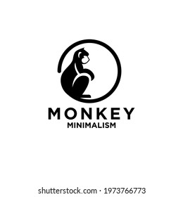 premium minimalism monkey on round vector logo icon illustration design isolated background