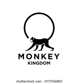 premium minimalism monkey on round vector logo icon illustration design isolated background