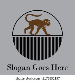 Premium minimalistic monkey on round vector logo icon illustration design isolated background