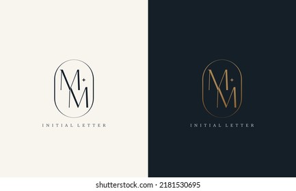 premium MM logo monogram with gold circle frame. luxury initials design minimal modern typeface.