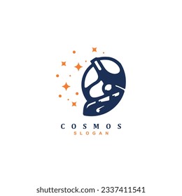Premium modern astronaut spaceman with star in the galaxy logo design