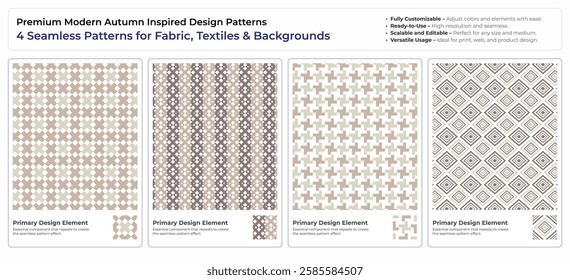Premium Modern Autumn Seamless Vector Patterns – 4 Trendy Designs for Fabric, Textile and Backgrounds