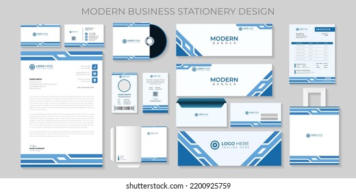 Premium Modern corporate Business stationery set template with blue color Vector file.