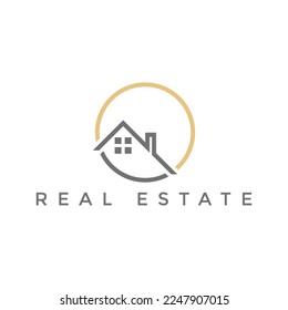 Premium modern minimalist vector house logo, Minimalist house logo template with circle