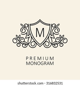 Premium Modern monogram, emblem, logo design template with letter M. Vector illustration.