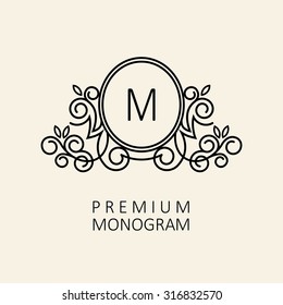Premium Modern monogram, emblem, logo design template with letter M. Vector illustration.
