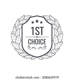 Premium monochrome emblem realistic composition with ornate text and laurel wreath isolated vector illustration