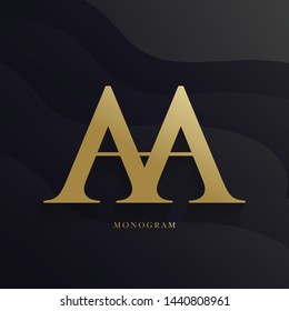 premium monogram AA letter logo with luxury gold and black background