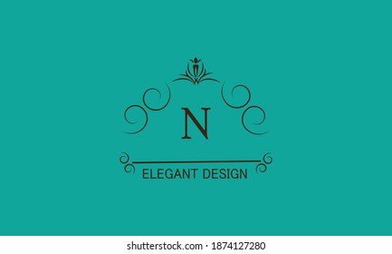 Premium monogram design with decorative letter N. Emblem for business symbol, greeting cards, invitations, menus, labels, heraldry. Graphic page design.