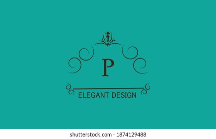 Premium monogram design with decorative letter P. Emblem for business symbol, greeting cards, invitations, menus, labels, heraldry. Graphic page design.