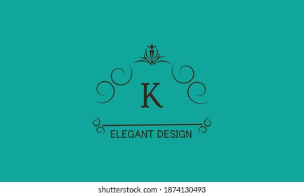 Diseño monograma premium con letra decorativa K. Emblema para símbolo de negocio, tarjetas de felicitación, invitaciones, menús, etiquetas, heraldry. Diseño gráfico de páginas.