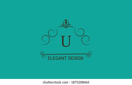 Diseño monograma premium con letra decorativa U. Emblema para símbolo de negocio, tarjetas de felicitación, invitaciones, menús, etiquetas, heraldry. Diseño gráfico de páginas.